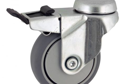 оцинкованная сталь цинка ролики Поворотный с общим тормозом 50mm  для  тележек,колесо  из  серый резиновый,прецизионный шарикоподшипник.монтаж отверстие под болт