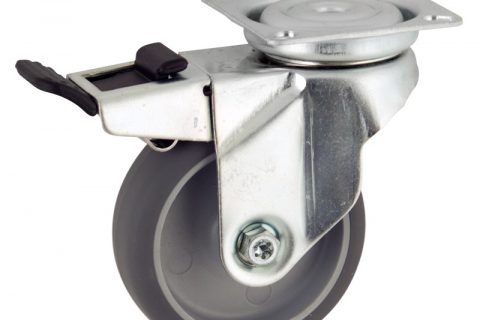 оцинкованная сталь цинка ролики Поворотный с общим тормозом 50mm  для  тележек,колесо  из  серый резиновый,шарикоподшипники.монтаж крепежная панель