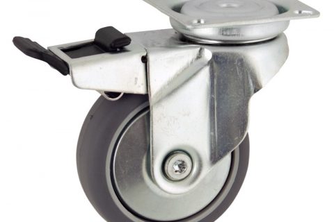 оцинкованная сталь цинка ролики Поворотный с общим тормозом 75mm  для  тележек,колесо  из  серый резиновый,шарикоподшипники.монтаж крепежная панель