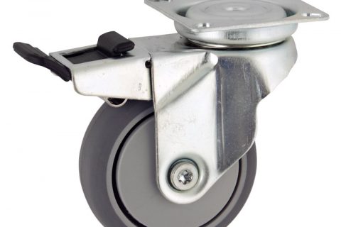оцинкованная сталь цинка ролики Поворотный с общим тормозом 50mm  для  тележек,колесо  из  серый резиновый,прецизионный шарикоподшипник.монтаж крепежная панель