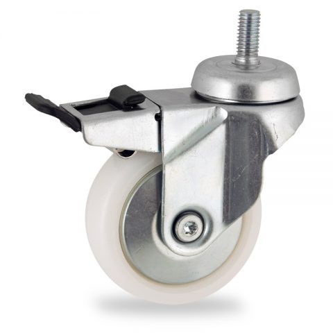 оцинкованная сталь цинка ролики Поворотный с общим тормозом 75mm  для  тележек,колесо  из  белый полиамид,без подшипник.винт