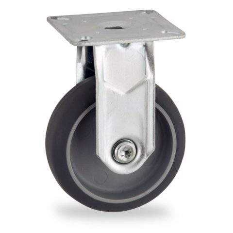оцинкованная сталь цинка ролики Неповоротный  100mm  для  тележек,колесо  из  серый резиновый,без подшипник.монтаж крепежная панель