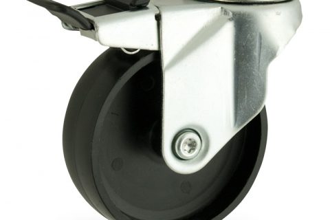 оцинкованная сталь цинка ролики Поворотный с общим тормозом 125mm  для  тележек,колесо  из  черный полипропилен,без подшипник.монтаж отверстие под болт