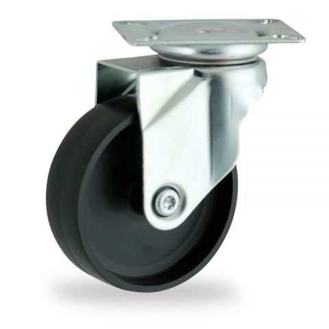 оцинкованная сталь цинка ролики Поворотный  75mm  для  тележек,колесо  из  черный полипропилен,без подшипник.монтаж крепежная панель