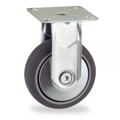 оцинкованная сталь цинка ролики Неповоротный  100mm  для  тележек,колесо  из  серый резиновый,шарикоподшипники.монтаж крепежная панель