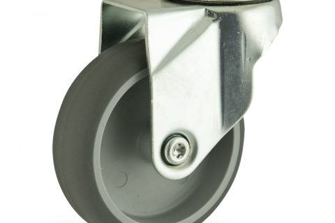 оцинкованная сталь цинка ролики Поворотный  75mm  для  тележек,колесо  из  серый резиновый,шарикоподшипники.монтаж отверстие под болт