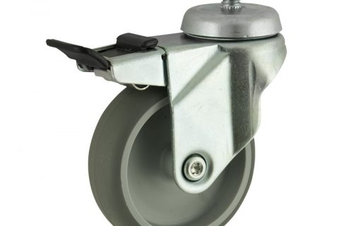 оцинкованная сталь цинка ролики Поворотный с общим тормозом 150mm  для  тележек,колесо  из  серый резиновый,шарикоподшипники.монтаж винт