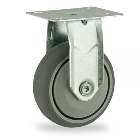 оцинкованная сталь цинка ролики Неповоротный  75mm  для  тележек,колесо  из  серый резиновый,прецизионный шарикоподшипник.монтаж крепежная панель