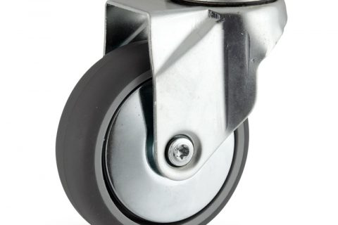 оцинкованная сталь цинка ролики Поворотный  75mm  для  тележек,колесо  из  серый резиновый,без подшипник.монтаж отверстие под болт