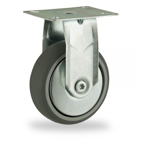 оцинкованная сталь цинка ролики Неповоротный  100mm  для  тележек,колесо  из  серый резиновый,шарикоподшипники.монтаж крепежная панель