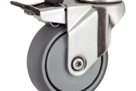 Неръждаеми колела Поворотный с общим тормозом 125mm  для  тележек,колесо  из  серый резиновый,прецизионный шарикоподшипник.монтаж отверстие под болт