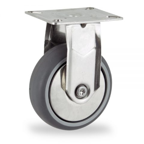 Неръждаеми колела Неповоротный  150mm  для  тележек,колесо  из  серый резиновый,шарикоподшипники.монтаж крепежная панель