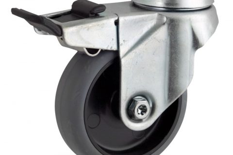 оцинкованная сталь цинка ролики Поворотный с общим тормозом 50mm  для  тележек,колесо  из  серый резиновый,без подшипник.монтаж отверстие под болт