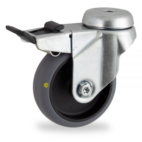 оцинкованная сталь цинка ролики Поворотный с общим тормозом 50mm  для  тележек,колесо  из  проводящий серый резиновый,без подшипник.монтаж отверстие под болт