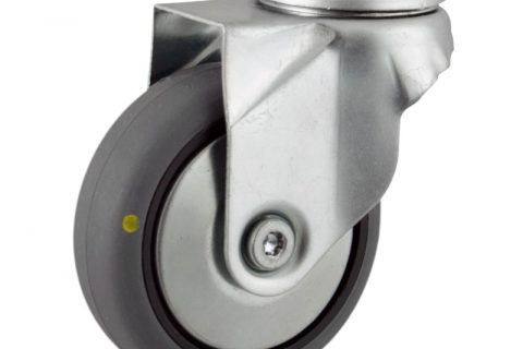 оцинкованная сталь цинка ролики Поворотный  75mm  для  тележек,колесо  из  проводящий серый резиновый,без подшипник.монтаж отверстие под болт