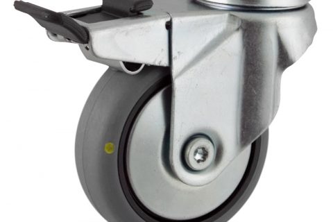 оцинкованная сталь цинка ролики Поворотный с общим тормозом 125mm  для  тележек,колесо  из  проводящий серый резиновый,шарикоподшипники.монтаж отверстие под болт