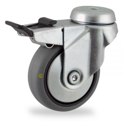 оцинкованная сталь цинка ролики Поворотный с общим тормозом 50mm  для  тележек,колесо  из  проводящий серый резиновый,шарикоподшипники.монтаж отверстие под болт