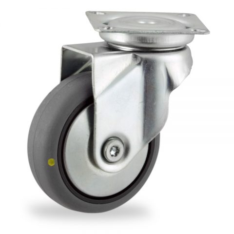 оцинкованная сталь цинка ролики Поворотный  75mm  для  тележек,колесо  из  проводящий серый резиновый,без подшипник.монтаж крепежная панель