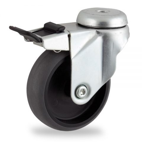 оцинкованная сталь цинка ролики Поворотный с общим тормозом 75mm  для  тележек,колесо  из  проводящий серый резиновый,без подшипник.монтаж отверстие под болт