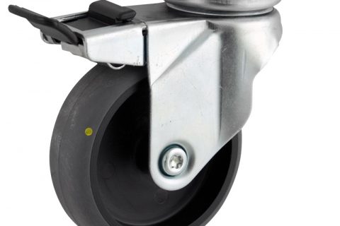 оцинкованная сталь цинка ролики Поворотный с общим тормозом 150mm  для  тележек,колесо  из  проводящий серый резиновый,без подшипник.монтаж крепежная панель