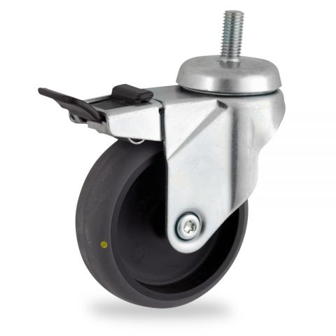 оцинкованная сталь цинка ролики Поворотный с общим тормозом 100mm  для  тележек,колесо  из  проводящий серый резиновый,без подшипник.винт