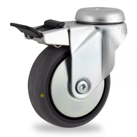оцинкованная сталь цинка ролики Поворотный с общим тормозом 75mm  для  тележек,колесо  из  проводящий серый резиновый,шарикоподшипники.монтаж отверстие под болт