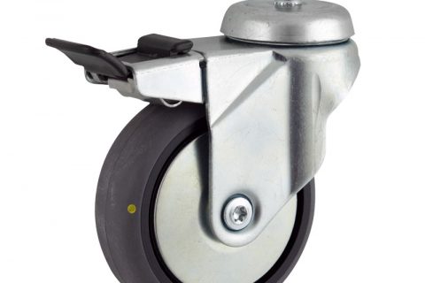 оцинкованная сталь цинка ролики Поворотный с общим тормозом 75mm  для  тележек,колесо  из  проводящий серый резиновый,без подшипник.винт