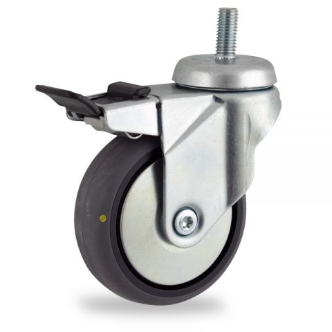 оцинкованная сталь цинка ролики Поворотный с общим тормозом 125mm  для  тележек,колесо  из  проводящий серый резиновый,без подшипник.винт
