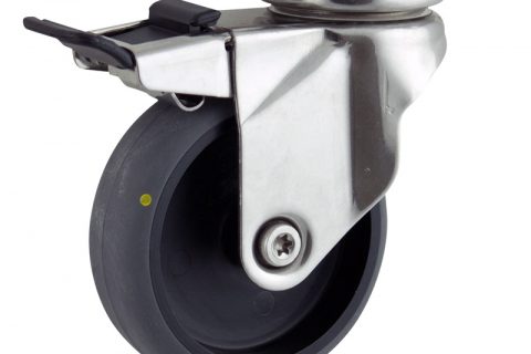 Неръждаеми колела Поворотный с общим тормозом 150mm  для  тележек,колесо  из  проводящий серый резиновый,без подшипник.монтаж крепежная панель