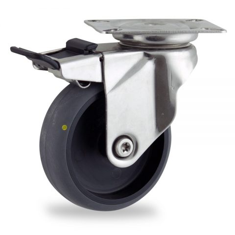 Неръждаеми колела Поворотный с общим тормозом 75mm  для  тележек,колесо  из  проводящий серый резиновый,шарикоподшипники.монтаж крепежная панель