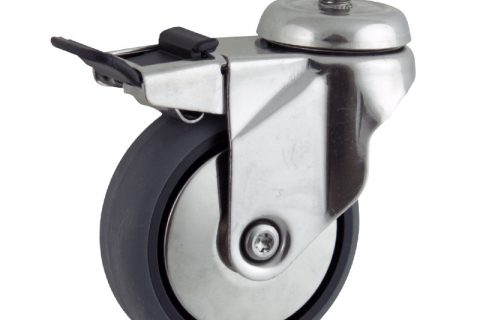 Неръждаеми колела Поворотный с общим тормозом 150mm  для  тележек,колесо  из  проводящий серый резиновый,без подшипник.монтаж винт