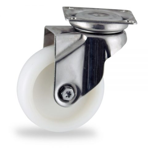 Неръждаеми колела Поворотный  50mm  для  тележек,колесо  из  белый полиамид,без подшипник.монтаж крепежная панель