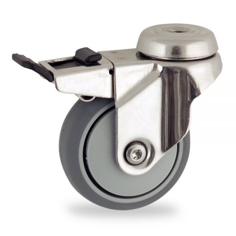 Неръждаеми колела Поворотный с общим тормозом 50mm  для  тележек,колесо  из  серый резиновый,прецизионный шарикоподшипник.монтаж отверстие под болт